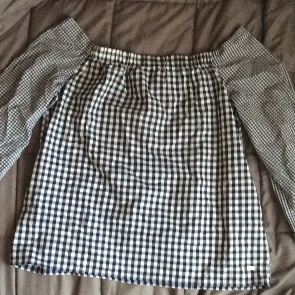 Tommy Hilfiger off the shoulder plaid shirt